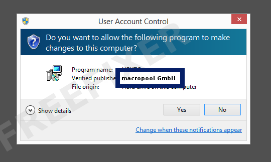 Screenshot where macropool GmbH appears as the verified publisher in the UAC dialog